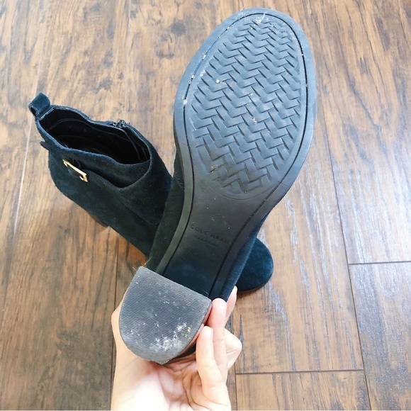 Cole Haan • Harrington Grand Riding Booties heel ankle boots black suede buckle - Picture 8 of 9